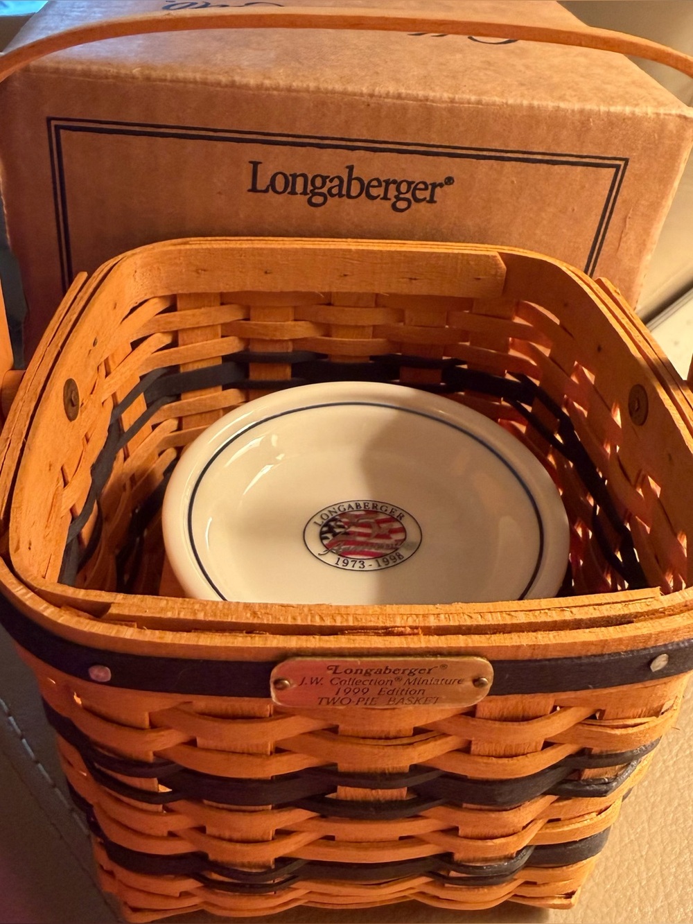 LONGABERGER 1999 CC JW MINIATURE 2 PIE BASKET N PIE PLATE